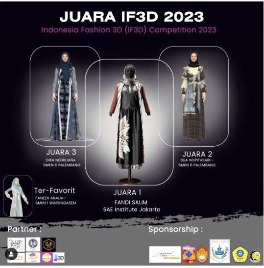 Juara II dan III  dalam Perlombaan "Indonesia Fashion 3D (IF3D) Competition 2023"